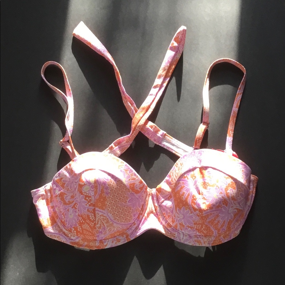31WI 2Chillies Womans Swimwear Bikini Top Size 14 Orange White NWT